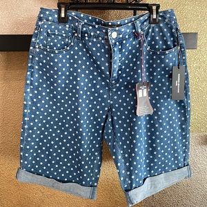 SIMON CHANG POLKA DOT ULTRA STRETCH DENIM SHORTS
